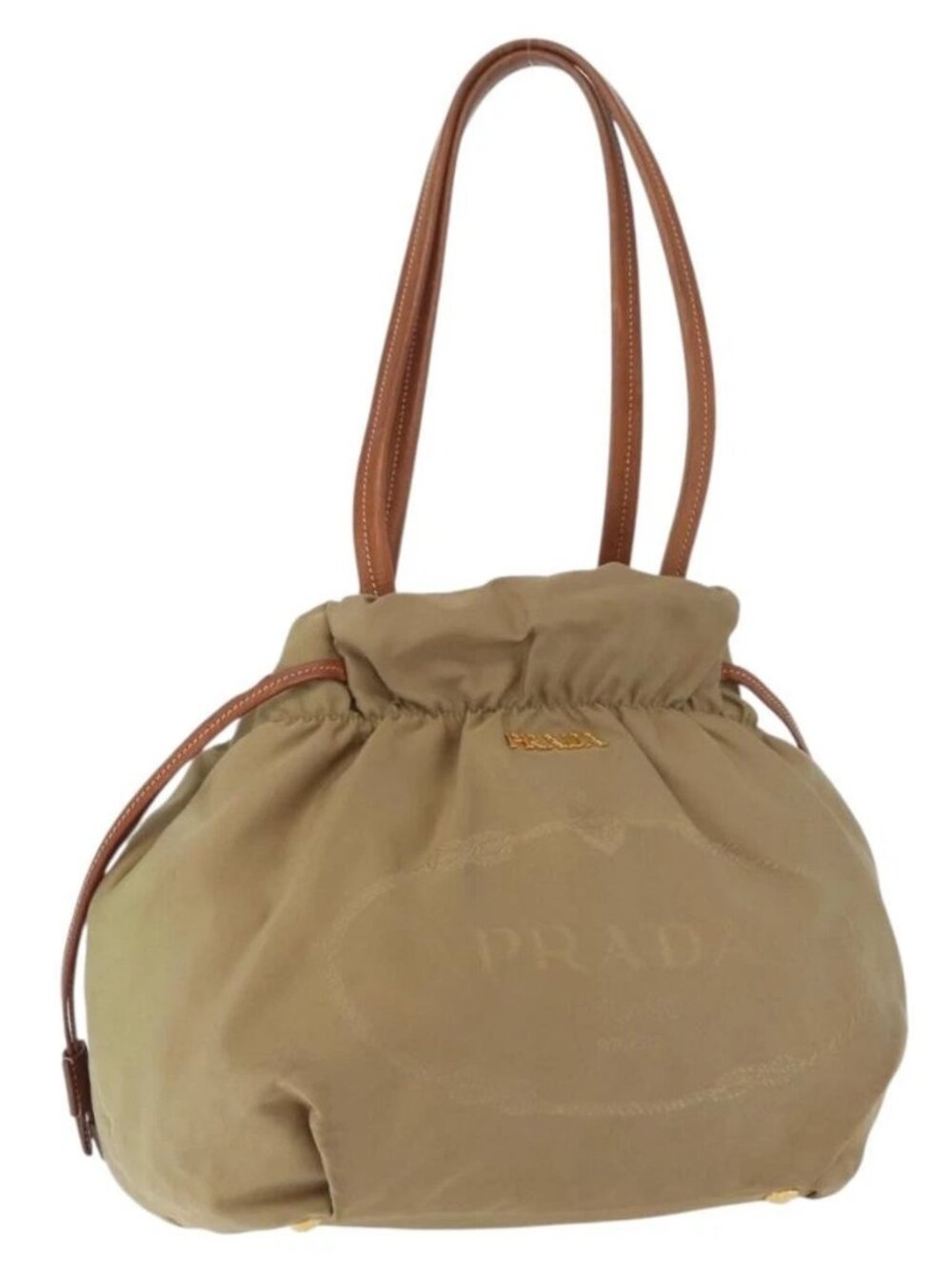 PRADA Tote Bag Nylon Beige Gold Auth bs32789 - Picture 2 of 16